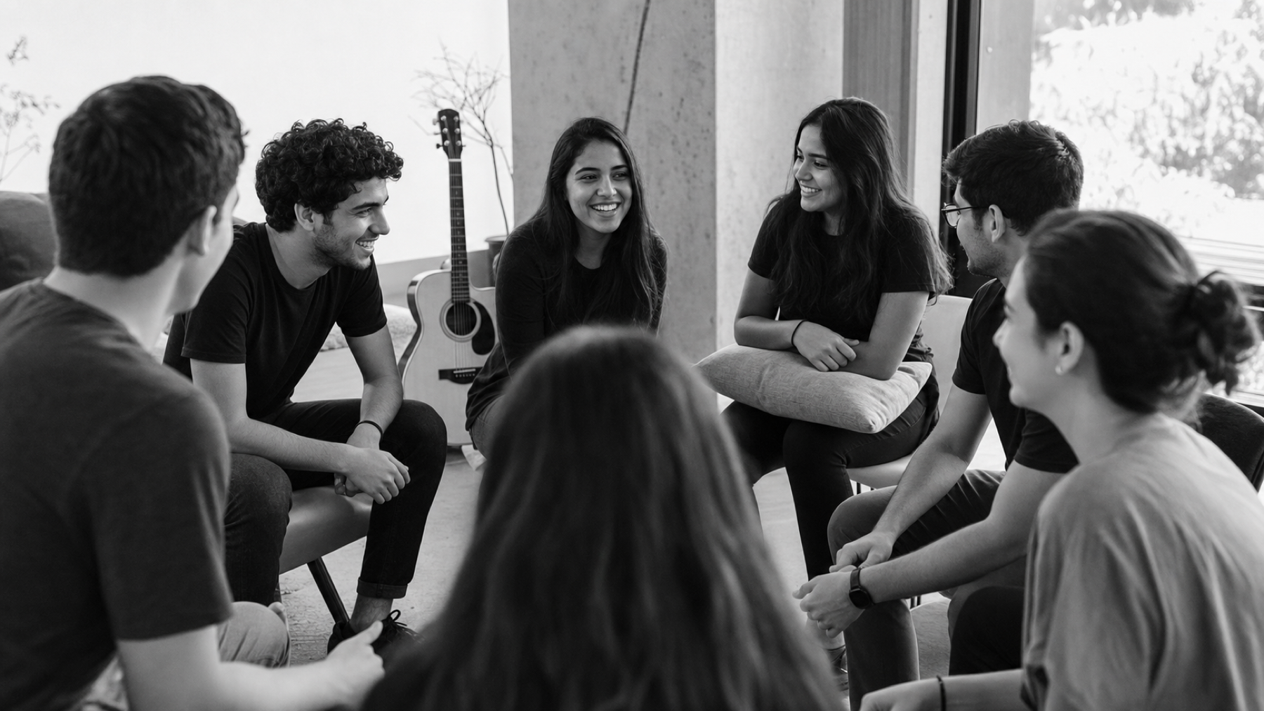 Grupo de jovens reunido em uma roda de conversa
